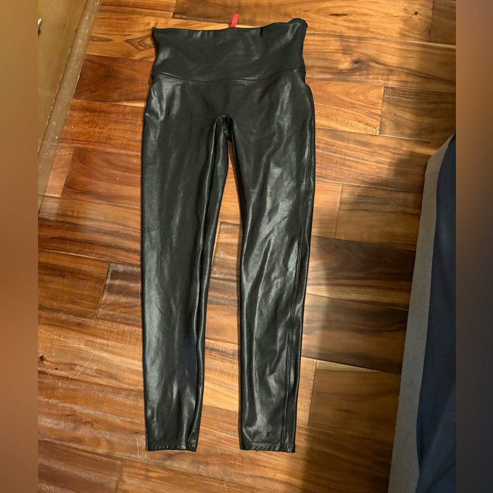 SPANX Faux Leather Leggings Black High Waisted Sculpting XL (0449)